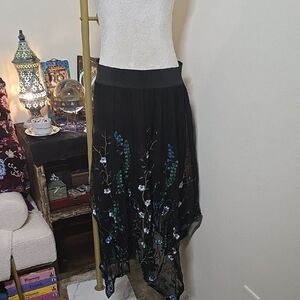 INC International Concepts Embroidered Black Mesh Handkerchief Skirt